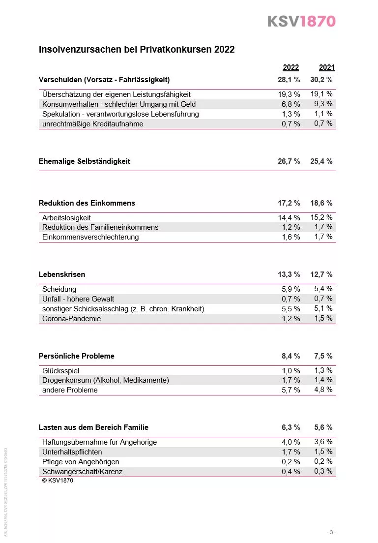 Ursachen Privatkonkurse 2022